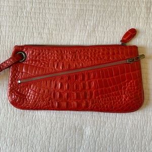 Bright red leather clutch, embossed alligator 🐊